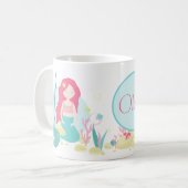 Mug Cute sirène rose et Motif de menthe (Devant gauche)