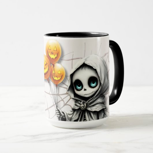Mug Cute Skeleton Girl with Pumpkin Balloons  (Devant droit)