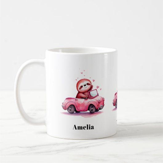 Mug Cute Sloth Driving a Pink Convertible (Gauche)