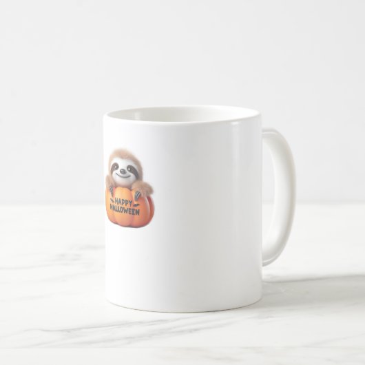 Mug Cute Sloth sitting in a Pumpkin. Text Happy Hallow (Devant droit)