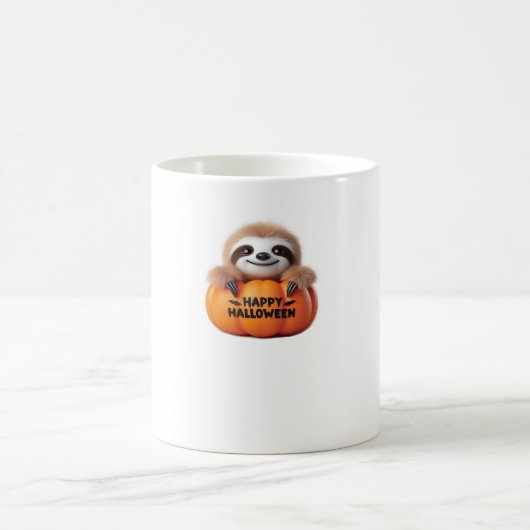 Mug Cute Sloth sitting in a Pumpkin. Text Happy Hallow (Centre)