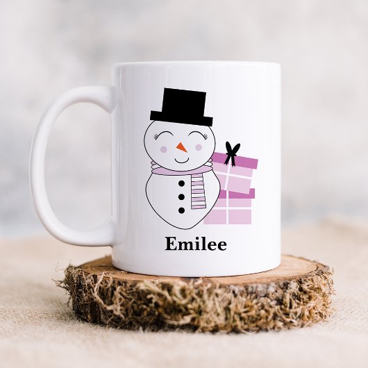 Mug Cute Snowman avec des cadeaux de Noël roses