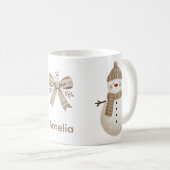 Mug Cute Snowman Bow Drawing Name Christmas (Devant droit)