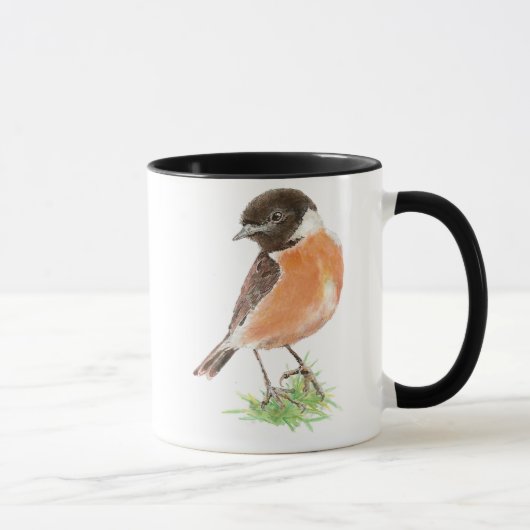 Mug Cute Stonechat, Aquarelle collection d'oiseaux (Droite)