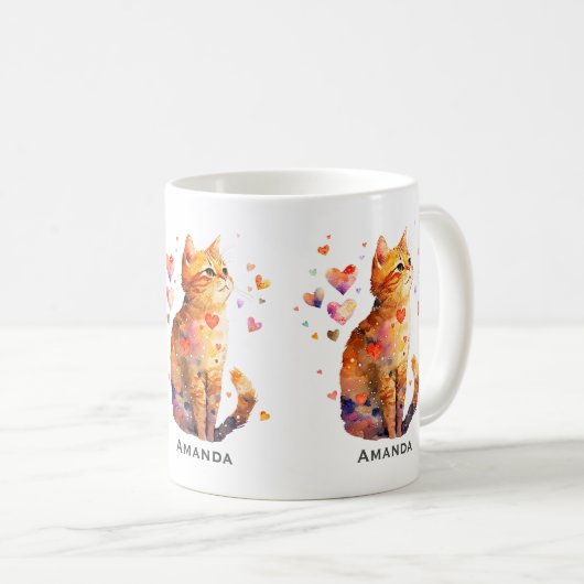 Mug Cute Tabby Chat avec Coeurs (Devant droit)