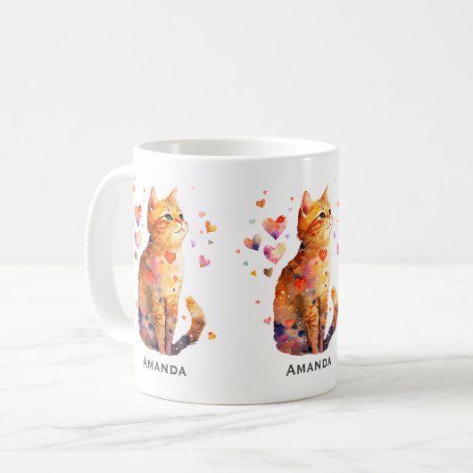 Mug Cute Tabby Chat avec Coeurs (Devant gauche)