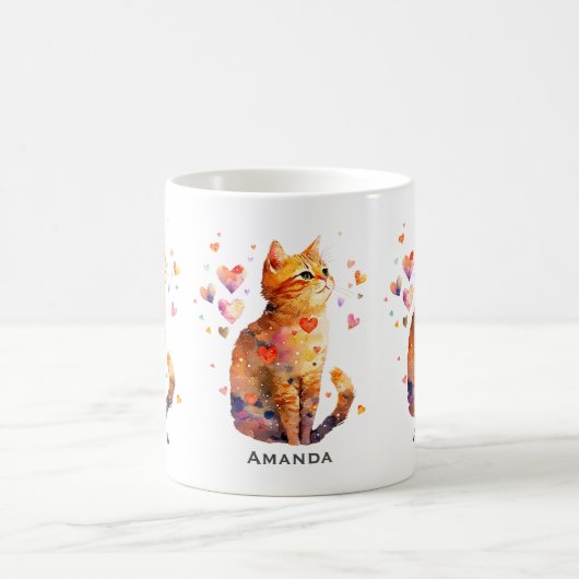 Mug Cute Tabby Chat avec Coeurs (Centre)
