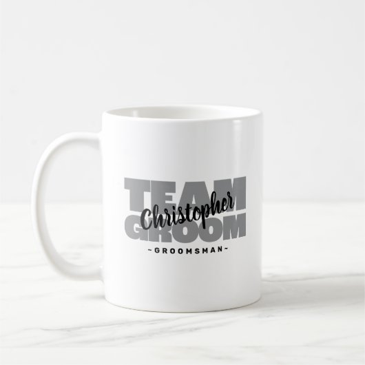 Mug Cute Team Groom Groomsman Nom Mariage Black Grey (Gauche)