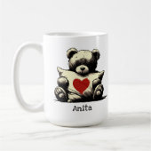 Mug Cute Teddy Bear Hug Coussin Red Heart Nom personna (Gauche)