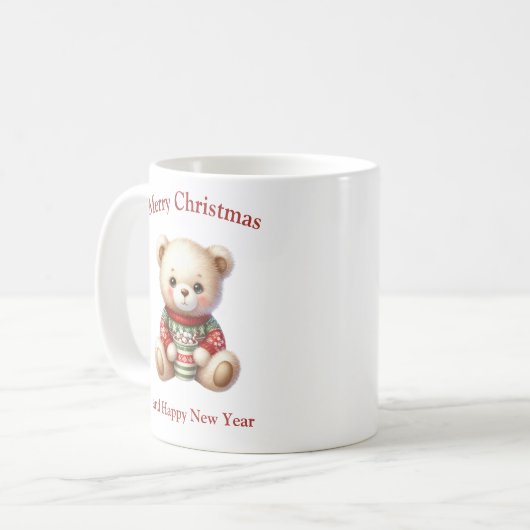 Mug Cute teddy bear with Christmas sweater pullover  (Devant gauche)