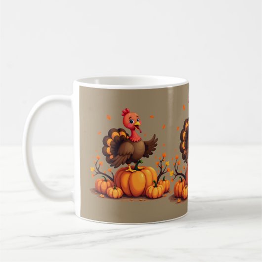 Mug Cute Thanksgiving Turkey Autumn Pumpkins Scene (Gauche)