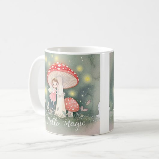 Mug Cute Tiny fairy perché sur le dessus de champignon (Devant gauche)