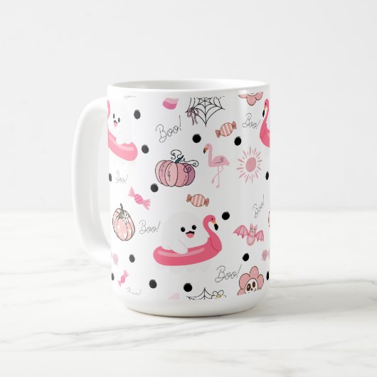 Mug Cute Tropical Halloween – Ghosts & Flamingos (Devant gauche)