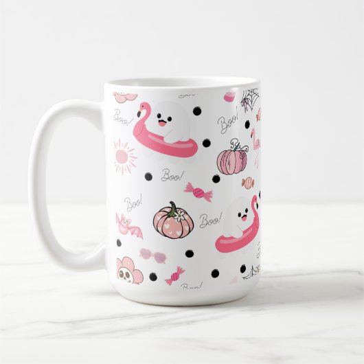 Mug Cute Tropical Halloween – Ghosts & Flamingos (Gauche)