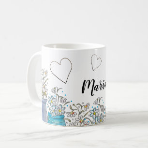 Mug Cute Turquoise Blue Boho Floral Art