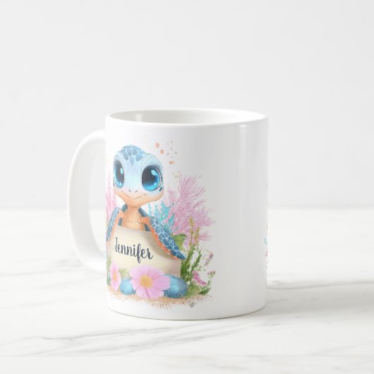 Mug Cute Turtle Personalized Custom Name Animal (Devant gauche)