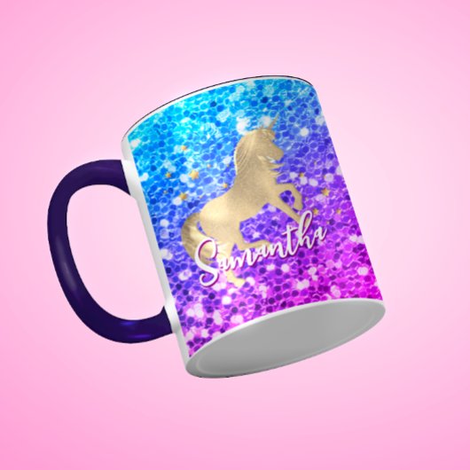 Mug Cute unicorn rose Parties scintillant arc-en-ciel 