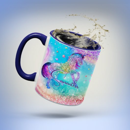 Mug Cute unicorn rose Parties scintillant arc-en-ciel