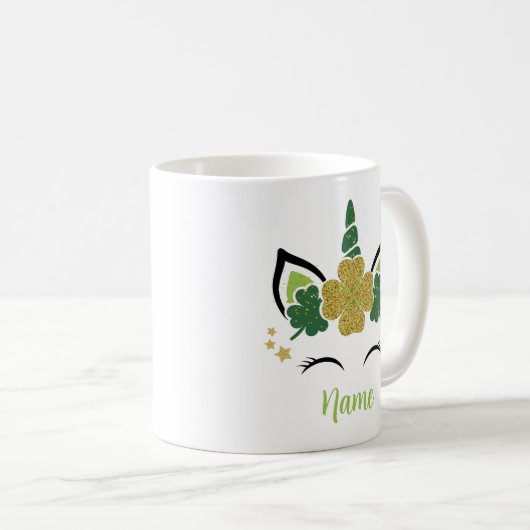 Mug Cute Unicorn St Patrick's Day Nom personnalisé (Devant droit)