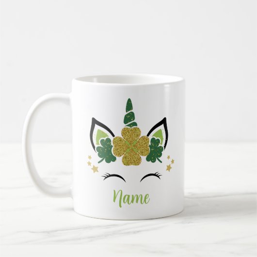Mug Cute Unicorn St Patrick's Day Nom personnalisé (Gauche)