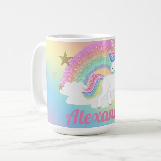Mug Cute Unicorne avec Parties scintillant Rainbow et  (Devant gauche)