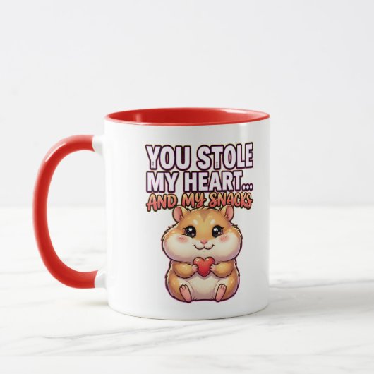 Mug Cute Valentine Hamster–You Stole My Heart & Snacks (Gauche)
