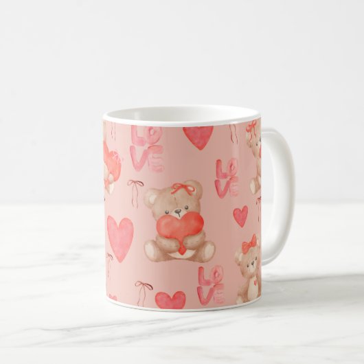 Mug Cute Valentines Brown Teddy Bear Seamless Pattern (Devant droit)