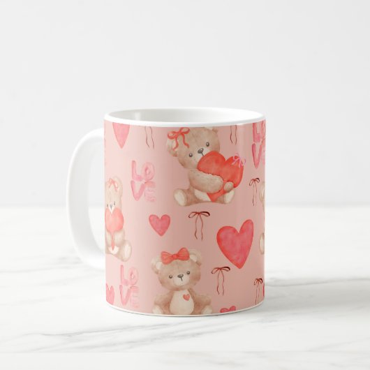 Mug Cute Valentines Brown Teddy Bear Seamless Pattern (Devant gauche)