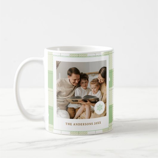 Mug Cute Vert En vichy Plaid Photo Famille personnalis (Gauche)