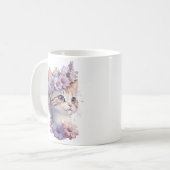 Mug Cute Violet Aquarelle Chat avec Flore (Devant gauche)