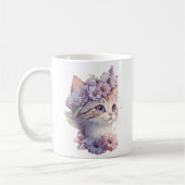 Mug Cute Violet Aquarelle Chat avec Flore (Gauche)