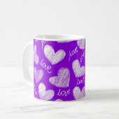 Mug Cute violet blanc Scribblé Coeur avec script d'amo (Devant gauche)