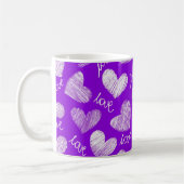 Mug Cute violet blanc Scribblé Coeur avec script d'amo (Gauche)