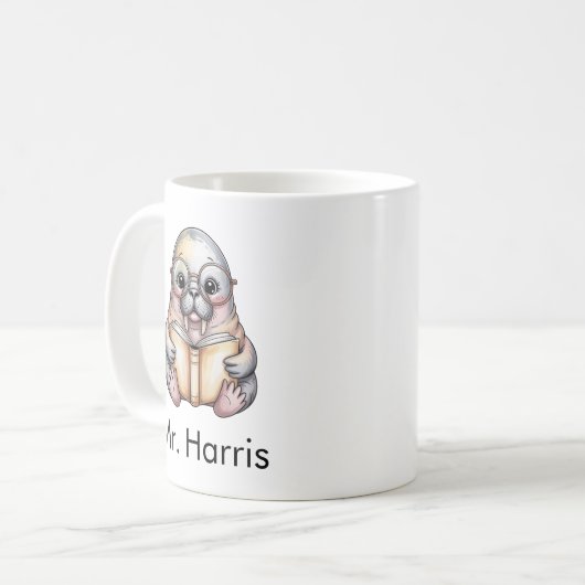 Mug Cute Walrus Reading Book Custom (Devant gauche)