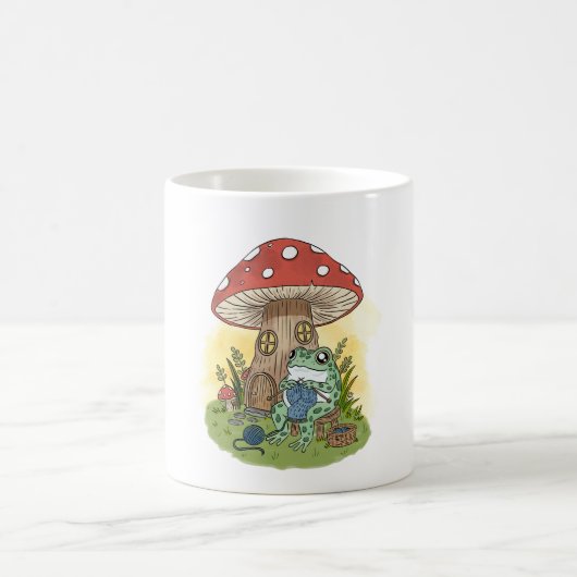 Mug Cute Whimsical Frog Knitting Illustration (Centre)