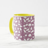 Mug Cute White Cats Pattern on Mauve Background (Devant gauche)