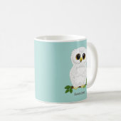 Mug Cute White Owl et Laurel Feuilles sur Turquoise (Devant droit)