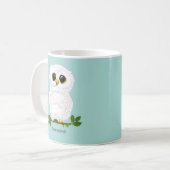 Mug Cute White Owl et Laurel Feuilles sur Turquoise (Devant gauche)