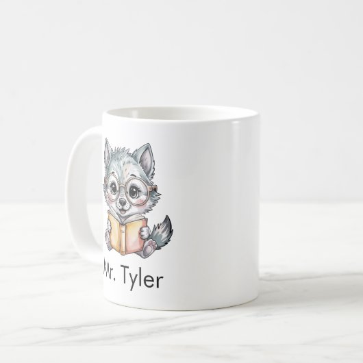 Mug Cute Wolf Reading a Book Custom (Devant gauche)