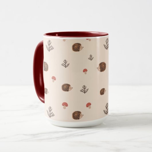 Mug Cute Woodland Hérisson et Motif de champignons (Devant gauche)