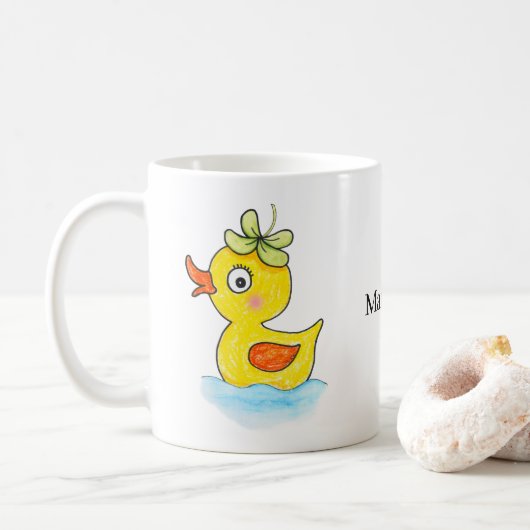 Mug Cute Yellow Rubber Duck with Clover Hat Custom (Avec donut)