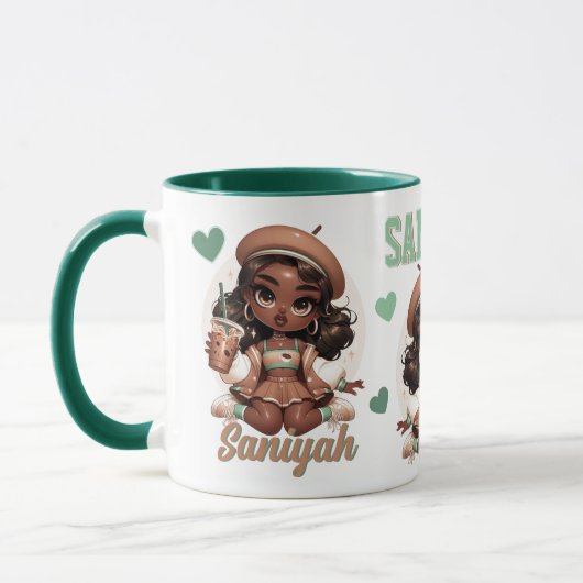 Mug Cutie café glace Brown et verte fille (Gauche)