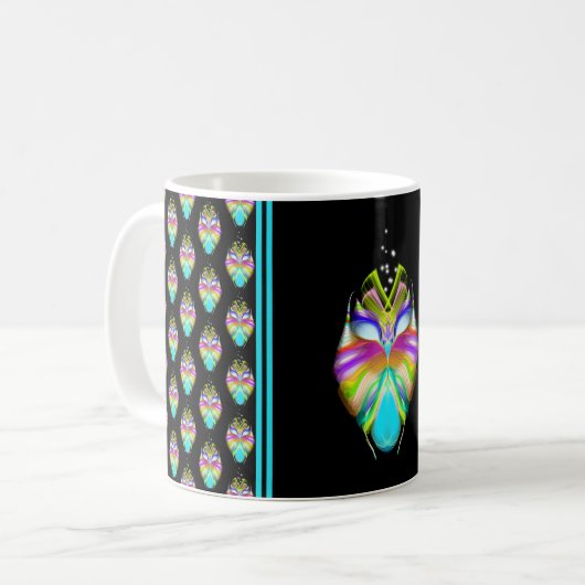 Mug Cyan coloré et hibou Oracle noir (Devant gauche)