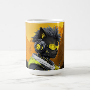 Mug Cyber Cat Chat Hacker Néon Futuriste Cyberpunk
