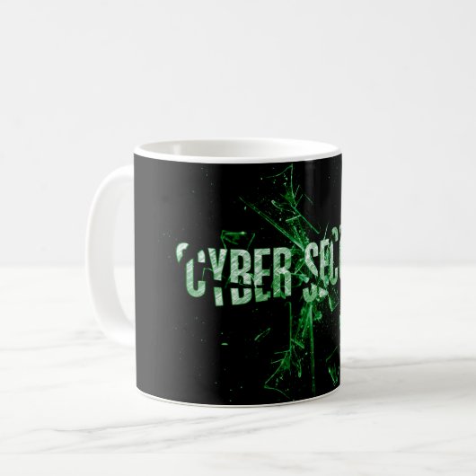 Mug Cyber sécurité | Typographie en verre cassé vert (Devant gauche)