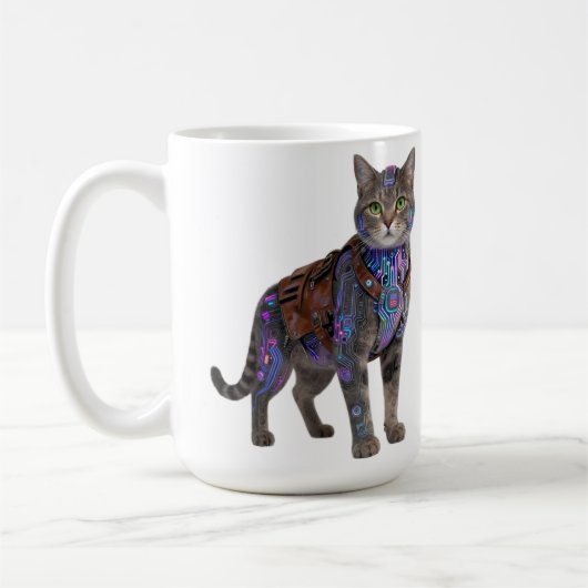 Mug Cyberpunk Circuit Cat – Neon Tech Beast (Gauche)