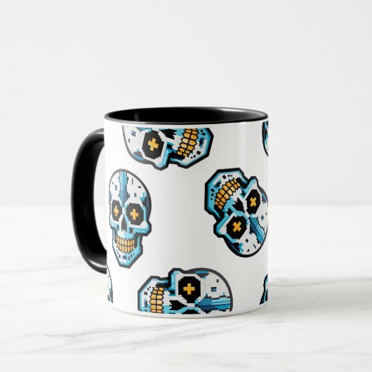 Mug Cyborg Pixelated Skull Pattern (Devant gauche)
