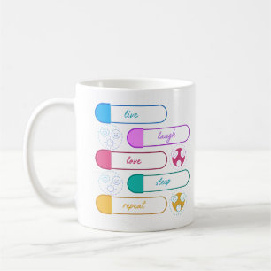 Mug Cycle de vie : Vivre, rire, amour, dormir, répéter