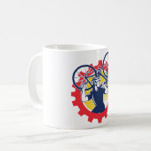 Mug Cycliste portant un vélo Mécanicien de cyclisme Éq (Devant gauche)