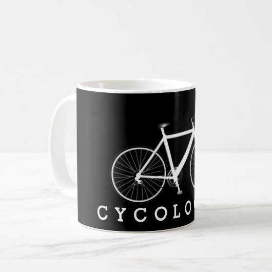 Mug CYCOLOGIST Texte et Bicyclette blanche (Devant gauche)